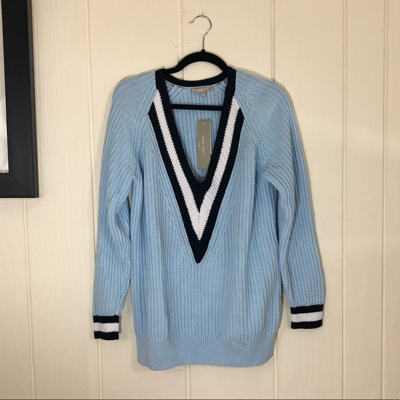 Joan Vass Blue V-Neck Knitted Sweater Large - Picture 6 of 8